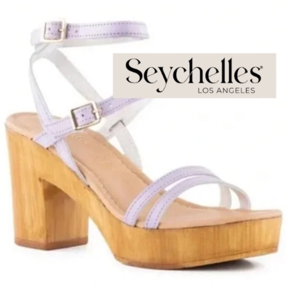 Seychelles Double Dip Lavender Purple Strappy Chunky Wood Retro Sandal, 7 - Picture 1 of 6